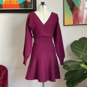 Lush fuchsia eggplant sweater dress with wrap front